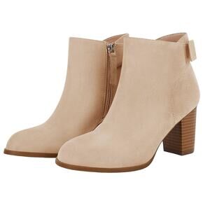 Coutgo Women's Suede Ankle Boots - 7.5, Chunky Block Heel, Bow Tie